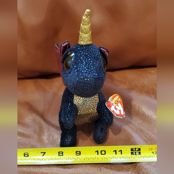 8 inch TY Grindal Dragon Black Gold Red Stuffed Animal Plush Toy - Picture 7 of 11